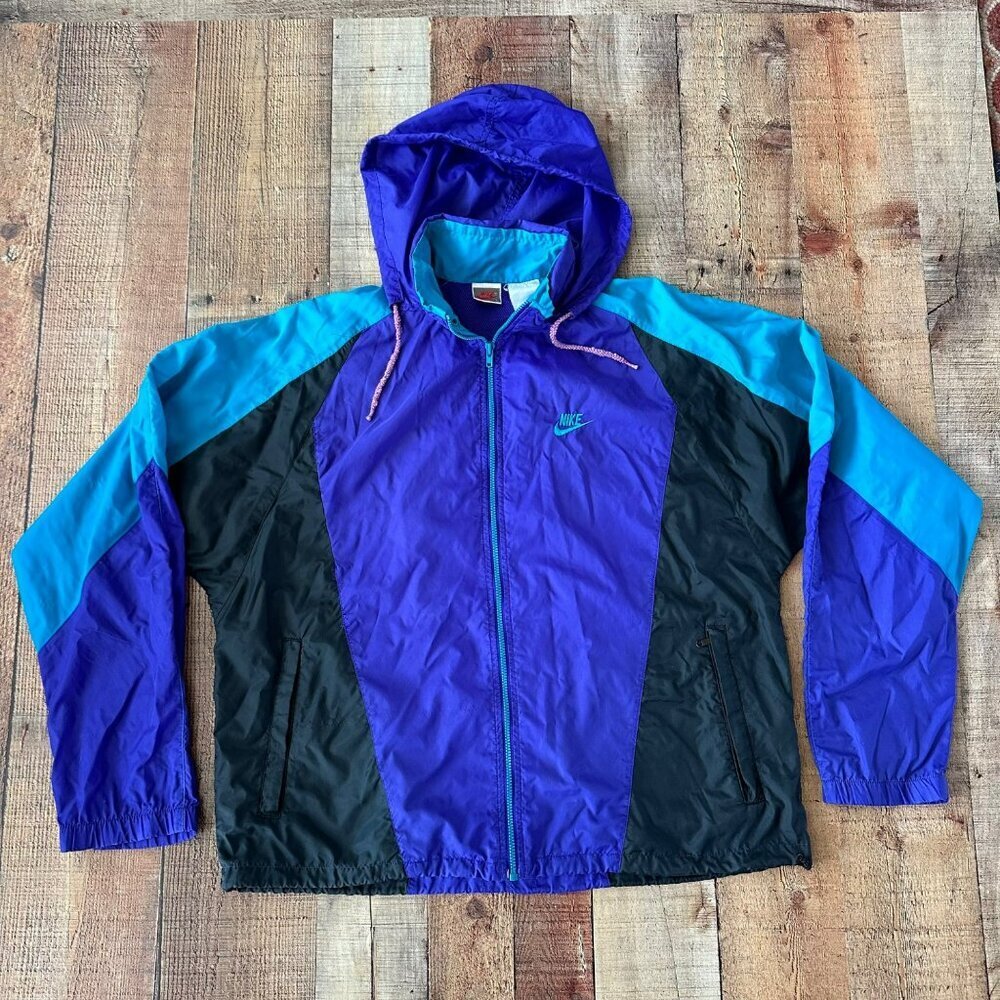 Vintage Nike Windbreaker Jacket Size XL - Purple Blue & Black - 90s Retro Style